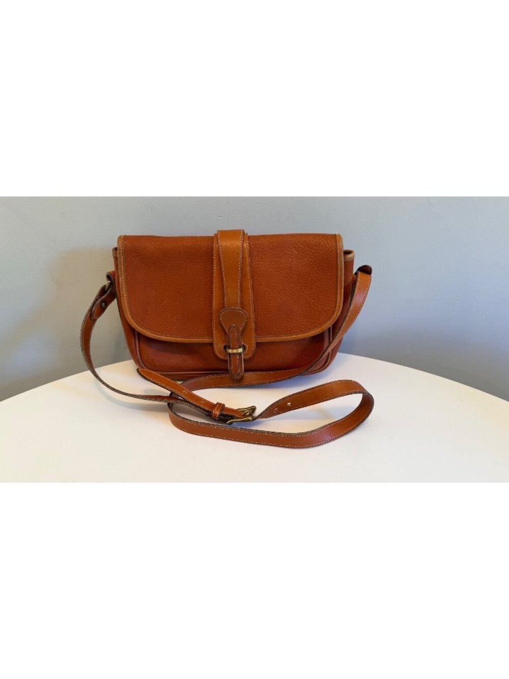 Vintage Dooney & Bourke Equestrian Crossbody Bag in British Tan Pebbled Leather